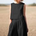 thumbnail image 7 of WCJM Black Womens Large Plain Sleeveless Trousers Suit Cotton Linen Casual Long Sleeved Loose Cotton Suit, 7 of 7