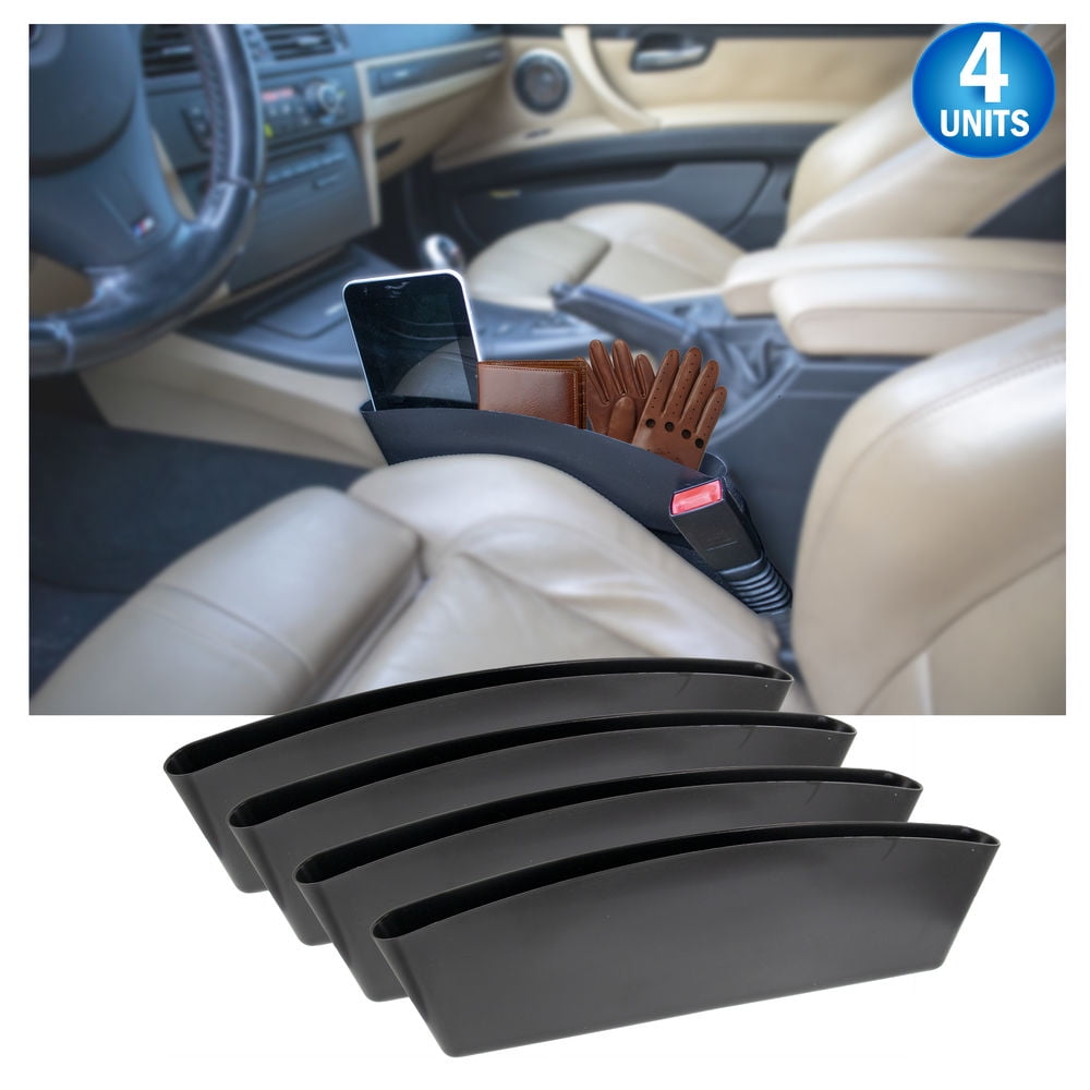 Universal Car Seat Gap Catcher Organizer & Pocket Catcher Caddy - Space Saving Car Seat Gap Filler Stop Items from Falling Between Console and Seat - Car Crevice Storage Box - Black, 4PC