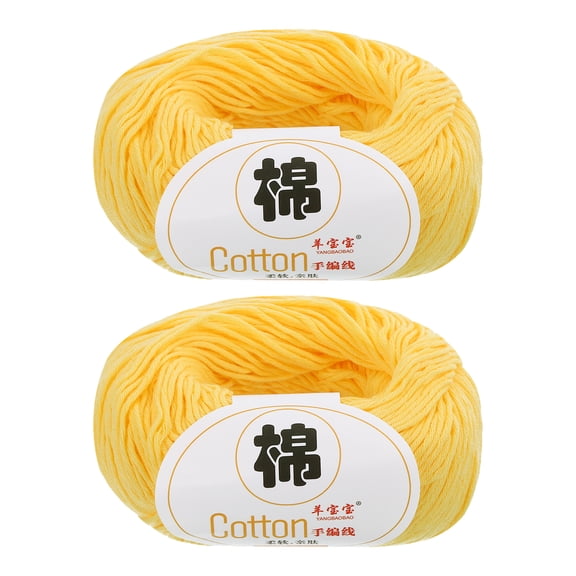Uxcell 100% Cotton Yarn, 2 Packages of 100g/3.53oz(Per Skein 50g/137yards)/Light Yellow