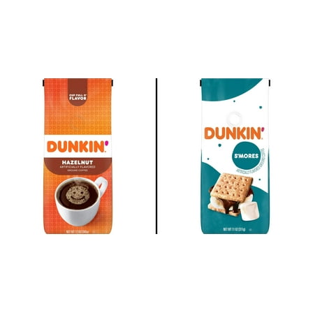 Dunkin' Donuts S'mores 11 Ounces & Dunkin' Hazelnut Flavored Ground Coffee 12 Ounce