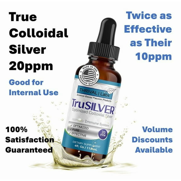 TruSILVER Optimized 20 PPM Bio-Active Colloidal Silver Liquid in 4 oz. Dark Glass Dropper Bottle by Thrival Labs | Nano Ions and Particles for Superior Immune Support (24 Servings) – Dropper Bottle…