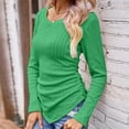 thumbnail image 2 of BLVB Long Sleeve Tops for Women V Neck Solid Color Knitted Rib Irregular Blouses Casual Tight Shirts Tunics, 2 of 6
