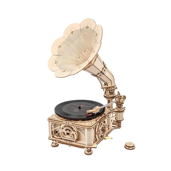 RoWood Tourne-Disque de Musique en Bois 3D Casse-Tête, Maquette Mécanique Classique à Construire, Meilleur Cadeau pour Adultes - Gramophone