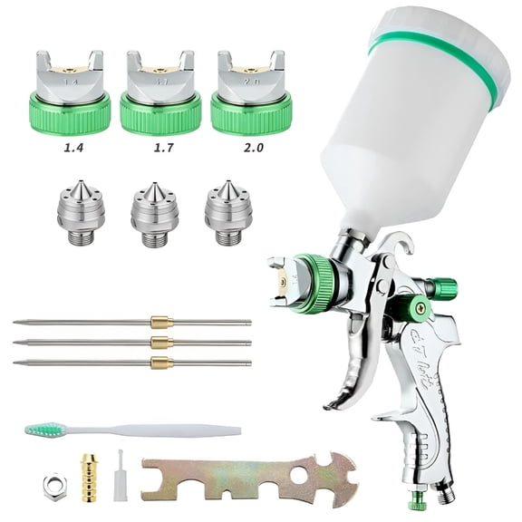 ZEPARO Professional High Pressure Paint Spray Gun Air Spray Gun Kit Gravity Feed Pneumatic HVLP Paint Spray Gun 600CC 1.4MM/1.7MM/2.0MM 3 Nozzles