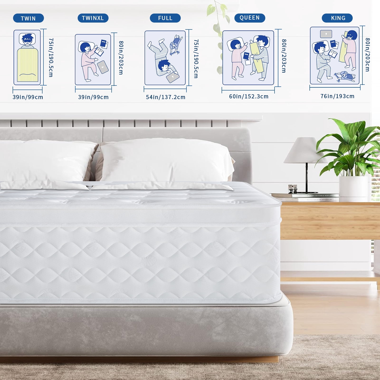 BMMB CertiPUR-US certified Adult Kids 12 In Full Hydrid Innerspring Memory Gel Foam Mattress Bouncy Perfect Night Sleep Free Pain Heavy-duty Steel Spring Compressed Package