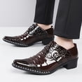thumbnail image 5 of PLERISE Men's Patent Leather Dress Shoes with Crocodile Embossing, Pointed Toe, Chunky Heel, Lace-Up and Buckle Design for Formal and Everyday Wear, 5 of 9