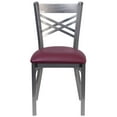 thumbnail image 4 of BizChair 2 Pk. Silver Antique Finish with Clear Coat ''X'' Back Metal Restaurant Chair - Burgundy Vinyl Seat, 4 of 8