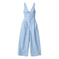 thumbnail image 5 of LEAVINGSUO Jumpsuits for Women Summer Casual Sleeveless V-neck Jumpsuit Button Style Wide Leg Workwear Pocket Jumpsuit Light Blue M, 5 of 5