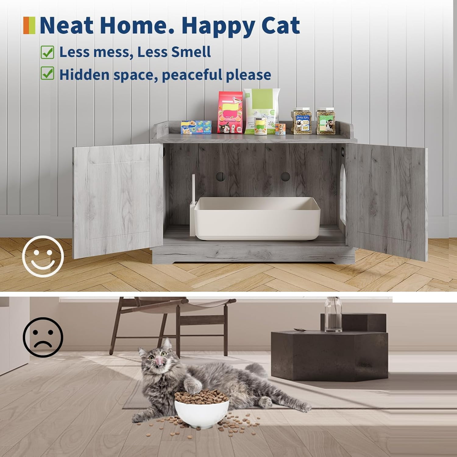 Acekid 31.5 Inch Cat Litter Box Enclosure, Wooden Hidden Litter Box Cabinet, Indoor Cat Washroom Furniture with Barn Door, Modern End Table,Smoke Gray