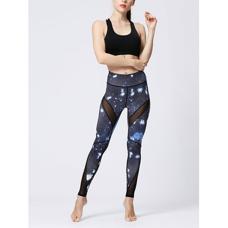 US Fashion Women Ladies Girls Yoga Pants Fitness Leggings Trousers, S-XL High Waisted Active Wear Sports Pants Floral Print Compression Gym Exercise Long Workout Running Jogging Riding Black