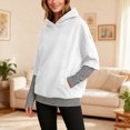 thumbnail image 5 of Otntypg Splicing Oversized Hoodies for Women Casual Striped Patchwork Fake Two Piece Long Sleeve Hooded Pullover Sweatshirts Loose Fit Soft Hoodie Tops with Pockets White XXL, 5 of 10
