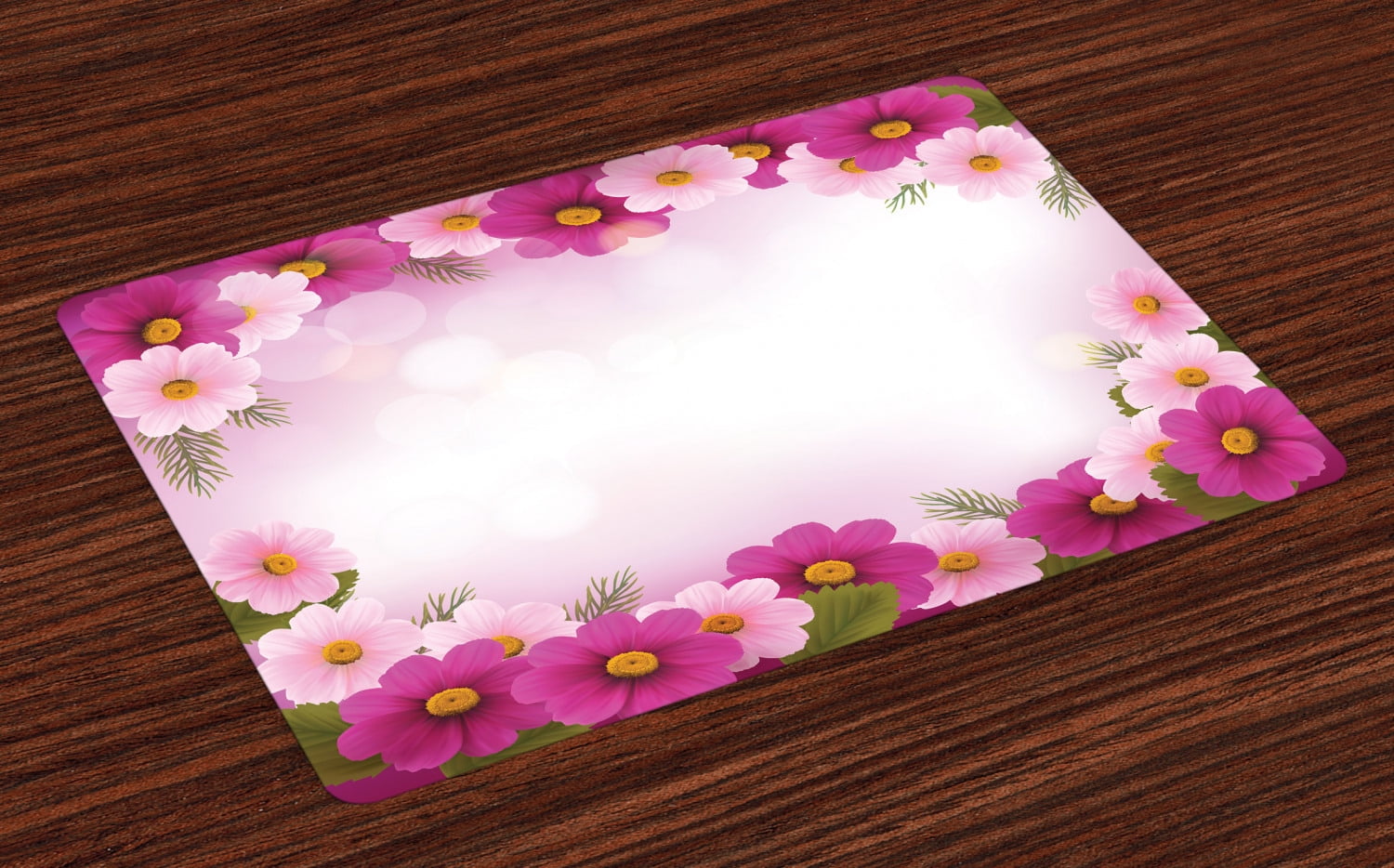 Pink Placemats Set of 4 Framework with Romantic Daisies Valentine's Day