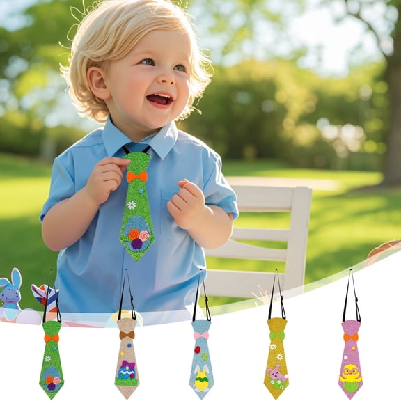 Easter Ties for Children's,Chicken Bunny Eggs Pattern Ties Easter Decorations Party Outfits Glitter Bow Ties
