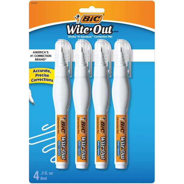BIC WiteOut Brand Shake 'N Squeeze Correction Pen for Accuracy, White