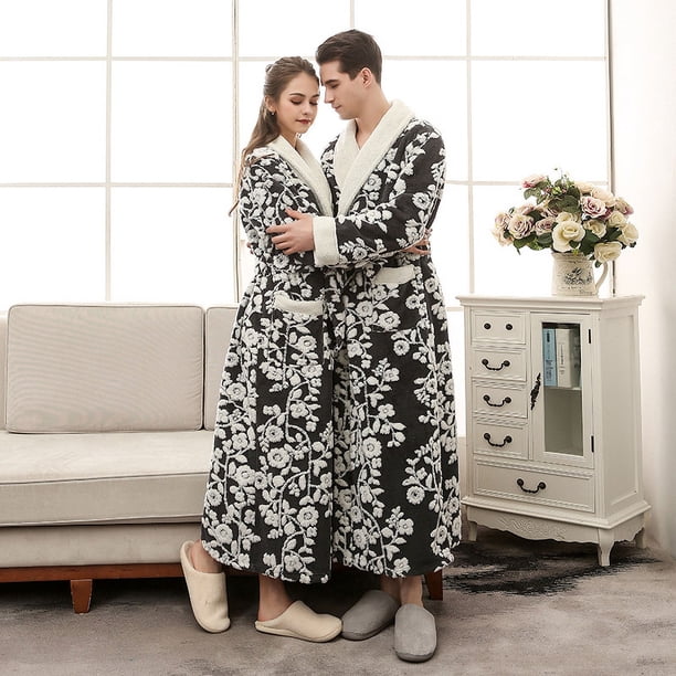 Ropa de dormir para parejas cómoda y cálida de franela grande y gruesa de doble capa de Jacquard artesanal