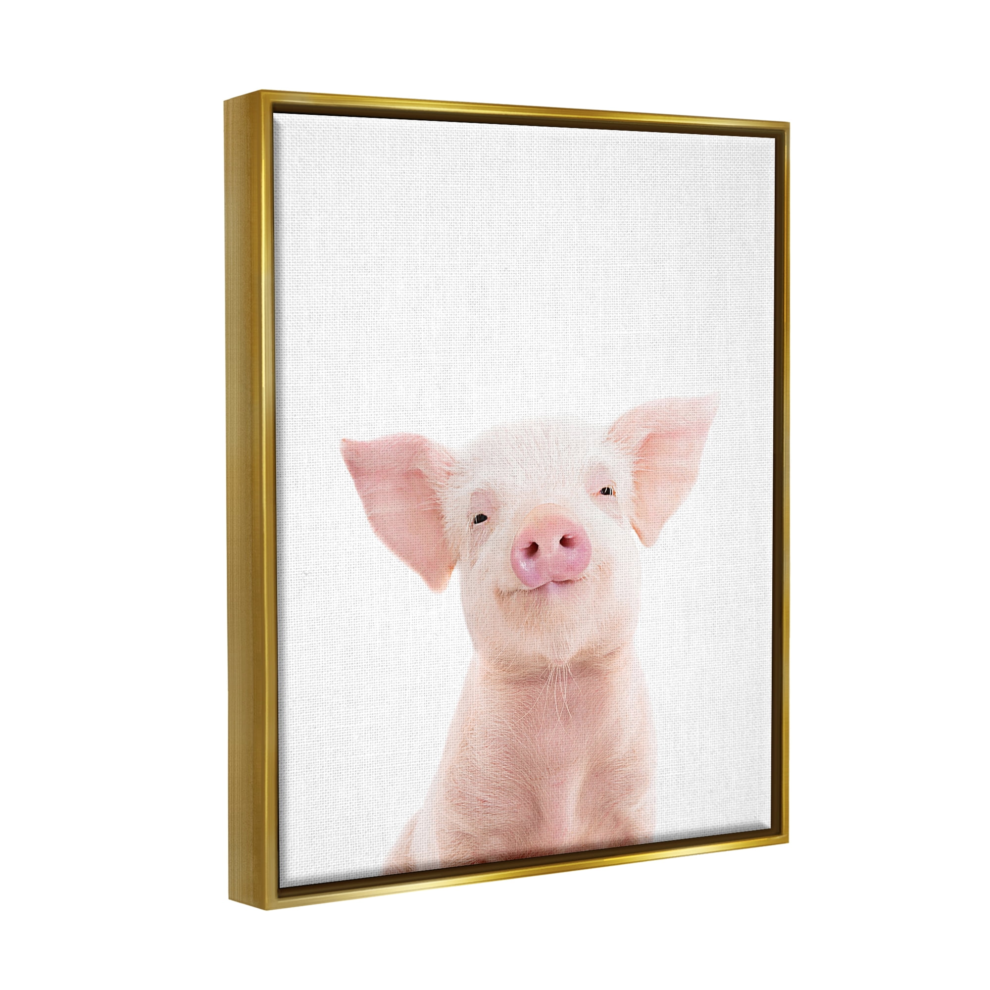 Stupell Industries Smiling Pink Pig Animals & Insects Painting Gold Floater Framed Art Print Wall Art, 25 x 31