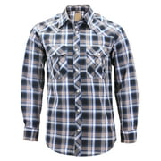 Men’s Western Pearl Snap Button Down Casual Long Sleeve Plaid Cowboy Shirt (#7 Blue/White, 2XL)