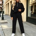 thumbnail image 2 of Jerdar Womens 2 Piece Lounge Sweat Sets Quarter Zip Mock Neck Sweatshirt Wide Leg Sweatpants Oversized Side Pockets Casual Airport Travel Outfits L, 2 of 8