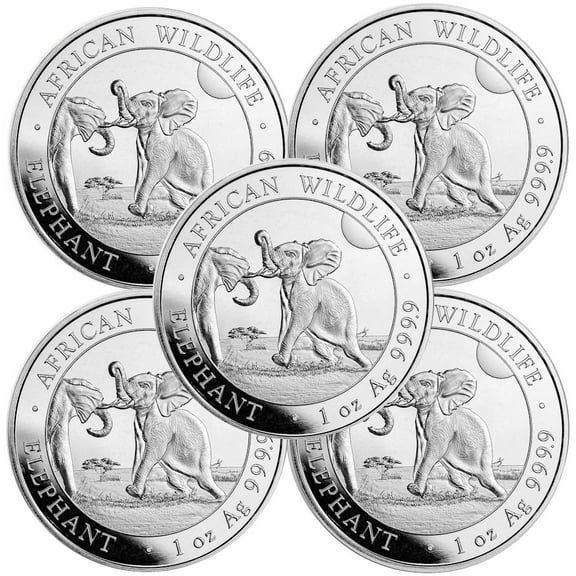 Lot of 5 - 2024 1 oz .999 Fine Silver Somalian African Elephant Coin BU
