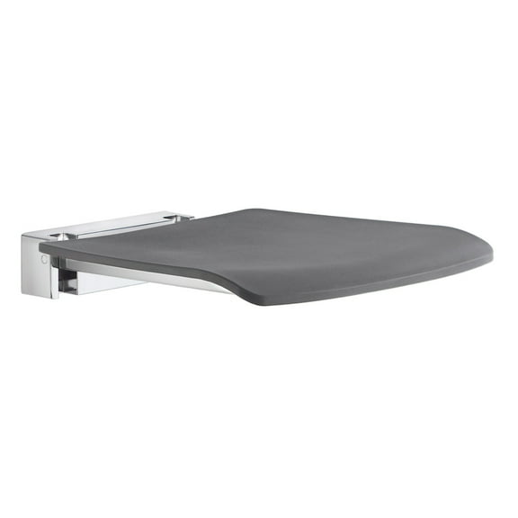Wall Mounted Folding Bath Seat Shower Chair - Polished Chrome, Slate Grey