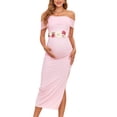 thumbnail image 1 of Vestido de maternidad AISWI de malla con abertura en los hombros descubiertos, rosa fruncido, 1 of 6