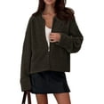 thumbnail image 3 of Female'S Chunky Knit Zip-Up Cardigan Sweater,Fall Open Front Long Sleeve Ribbed Knit Outerwear Coats Dark Brown S, 3 of 9