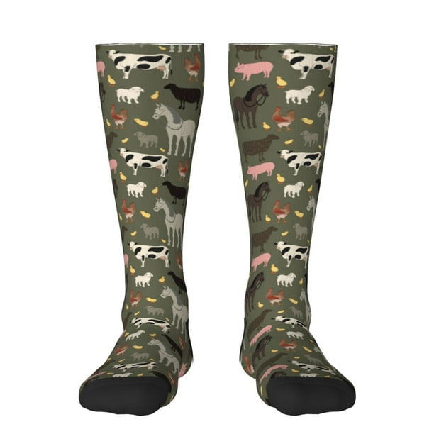 Fotbe Farm Animals Calcetas Divertidas Estampadas para Hombre y Mujer, Calcetas de Algodón hasta la Rodilla para Caminar, Correr, Enfermería y Embarazo