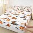thumbnail image 3 of Manfei Halloween Pumpkin Print Fitted Sheet Queen,Cute Dachshund Bedding,3 Pieces,1 Fitted Sheet and 2 Pillowcases, 3 of 6