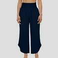 thumbnail image 2 of FYEGRE Polyester Women's Pants Women's Summer Casual Cropped Trousers with Pockets for Yoga Outings and Dining Comfort Loose Fit Mid Rise Wide Leg Design Navy XL, 2 of 4
