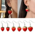 thumbnail image 2 of Necvior Fashionable Fruit Inspired Earrings Red Cute Strawberry Dangle Ear Rings Elegant Style Fruits Ears Drop for All Ages, 2 of 11