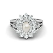 4.03 Ctw Oval Natural Pearl 925 Sterling Silver Solitaire Women Ring