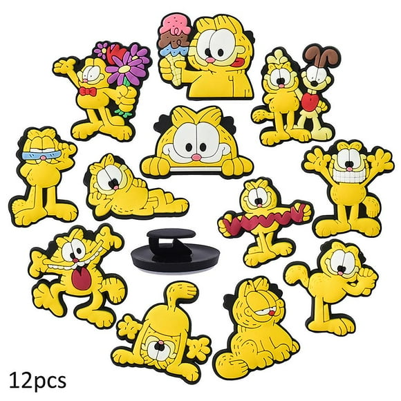 12 Pack Garfield Cute Cartoon Fat Cat Shoes Crocodile Jibbitz Charm DIY Accessories Shoe Buckle Decorations Adults Children Party Favors