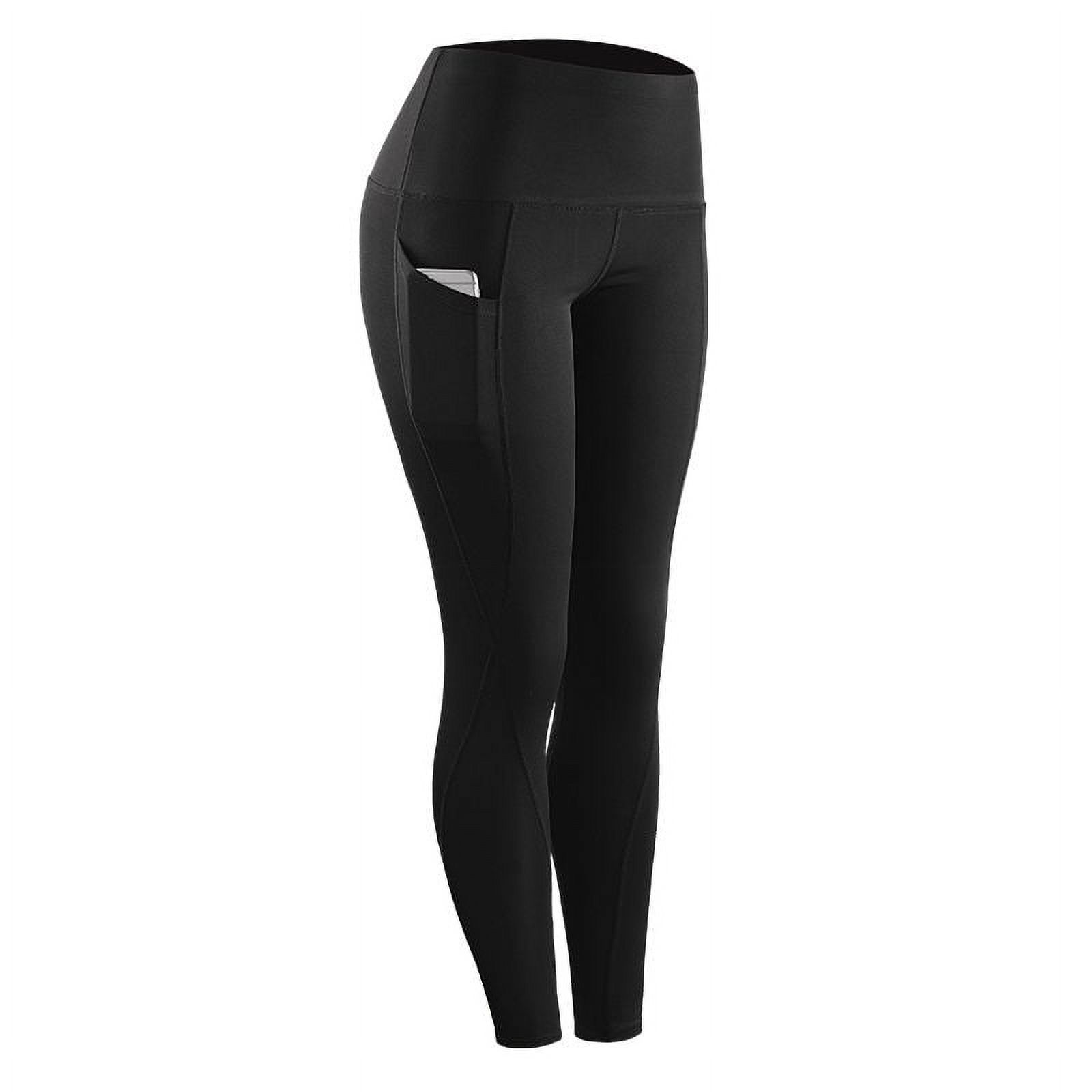 High Elastic Leggings Pant Women Solid Stretch Compression Sportswear Casual Yoga Jogging Leggings Pants With Pocket Black XXL - image 5 of 7