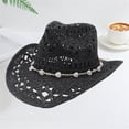 thumbnail image 2 of MEICHEN Cowboy Hat for Women Western Style Wide Brim Hollowed Out Sun Hats Trendy Breathable Casual Solid Color Caps, 2 of 3