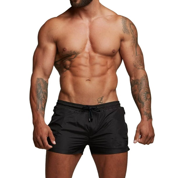 Pantalones cortos de fitness para hombres, pantalones cortos de entrenamiento de secado rápido transpirables, bolsillos laterales, adecuados para correr, levantamiento de pesas, playa negra l