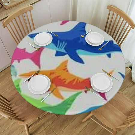 

SHERONV Colorful Sharks Round Table Cover Stain Resistant Washable Indoor Outdoor Tablecloth Kitchen Dining Wedding Parties 100% Polyester Waterproof Fabric for Picnic Dining Kitchen Farmhouse 46 -50