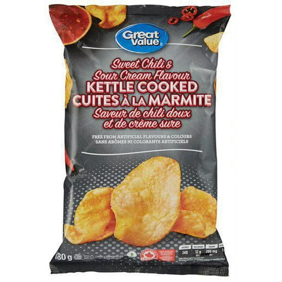 Great Value Sweet Chili and Sour Cream Kettle Cooked Potato Chips, 180 g