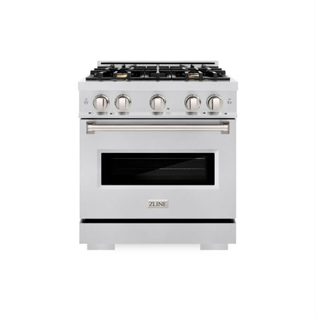 ZLINE 30 in. 4.2 cu. ft. Classic Dual Fuel Range with Gas Cooktop and Electric Convection Oven in DuraSnow Stainless Steel with 4 Brass Burners (CDRS-BR-30)