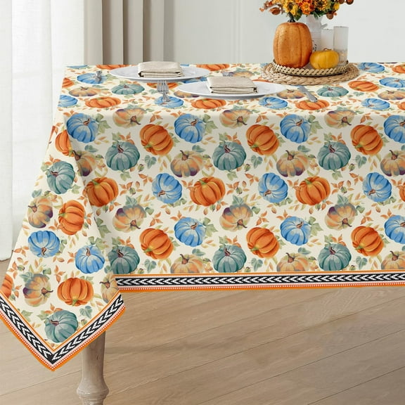 Fall Tablecloth Pumpkin Maple leaves Fabric Table Cloth Washable Table Cover for Picnic Home Kitchen Party Dining Table Decor, 60 x 120 Inch, Q-J-Z-B-S018-06