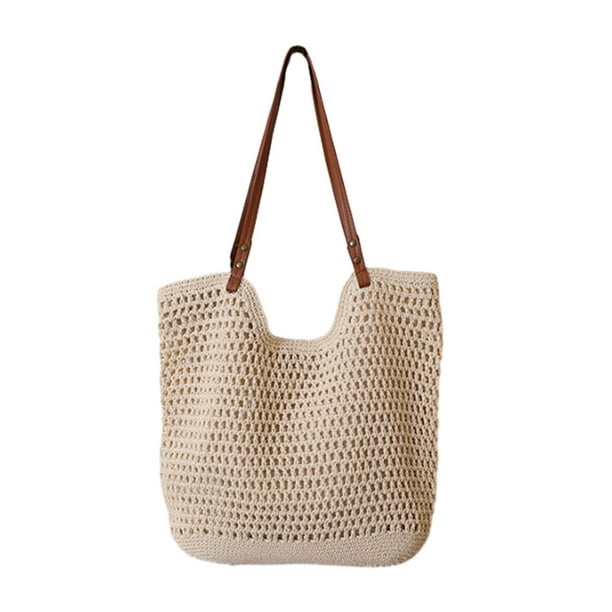 Bolsos De Hombro De Paja Para Mujer, Bolsos De Playa De Cuerda De Algodón Hechos A
