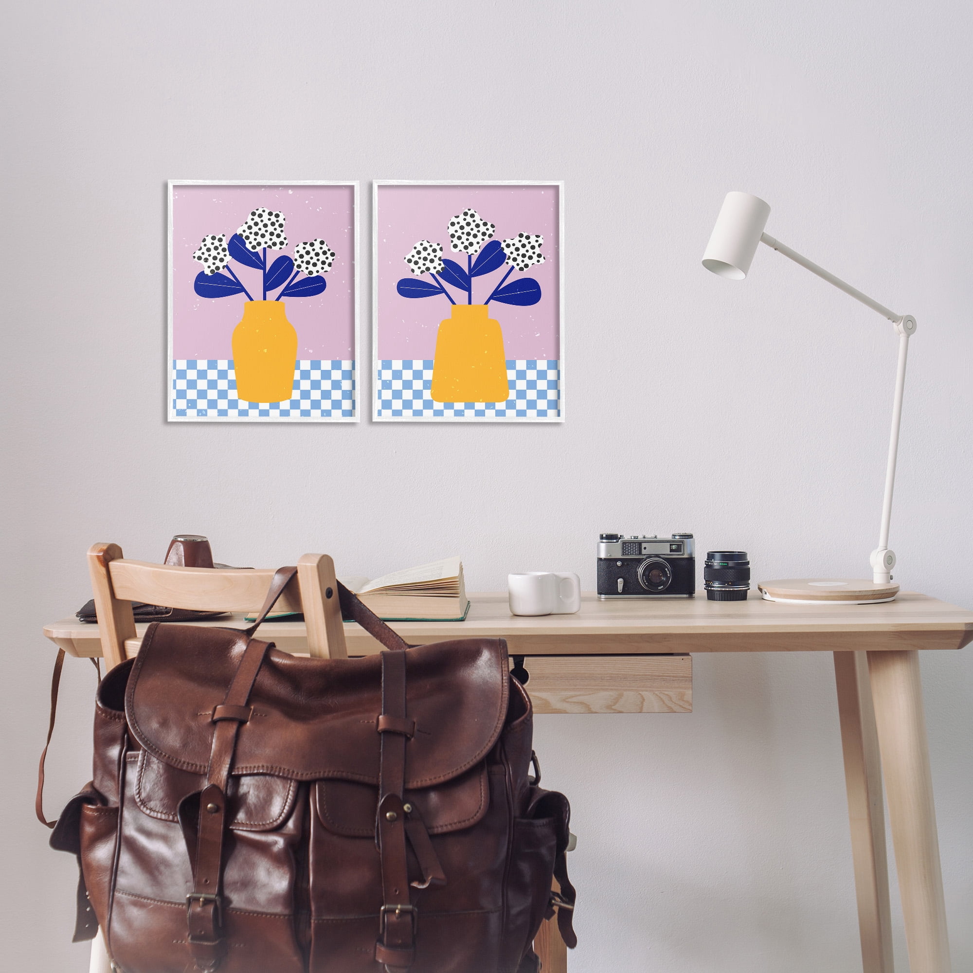 Stupell Industries Patterned Flowers in Vases Botanical & Floral Painting White Framed Art Print Wall Art, 11 x 14, Set of 2