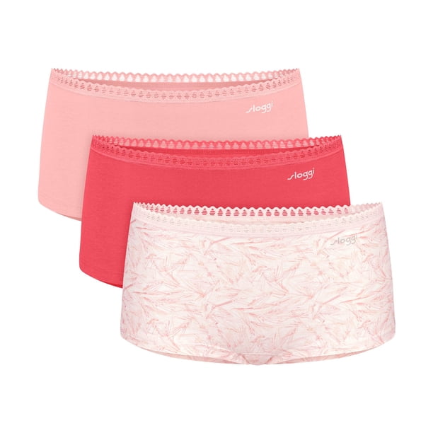 Sloggi braguitas de mujer, pack de 3 - GO Crush Short C3P, braguitas, algodón elástico Rosa/Blanco XL (X-Large)
