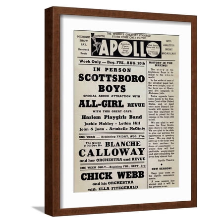 Art.com Apollo Theatre: Scottsboro Boys, Blanche Calloway, Chick Webb, Ella Fitzgerald, and More Art Print, Brown Frame Wall Art, 17" x 21"