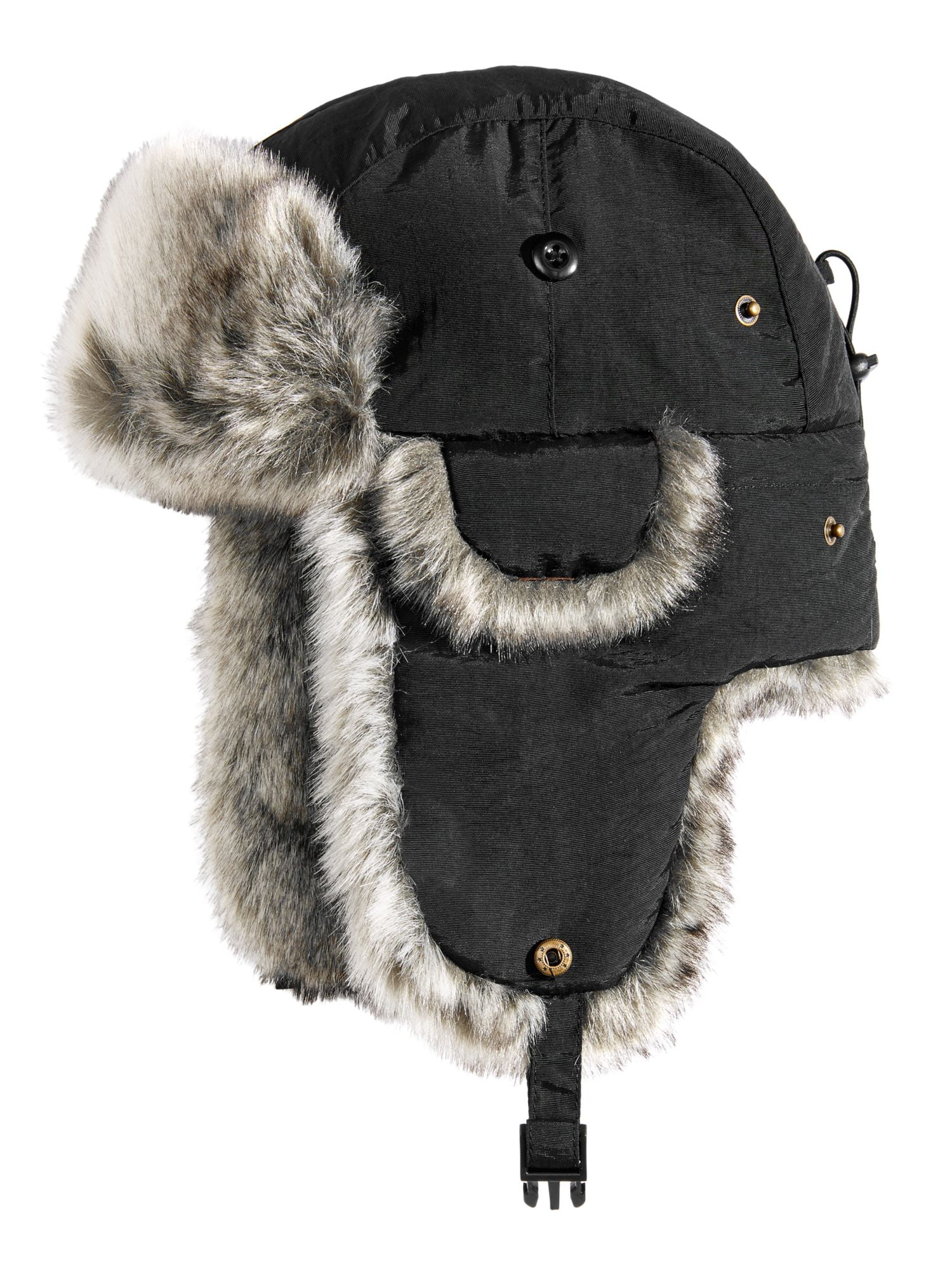 Woolrich WOOLRICH Mens Black Nylon Waterproof Faux Fur Trapper Hat M