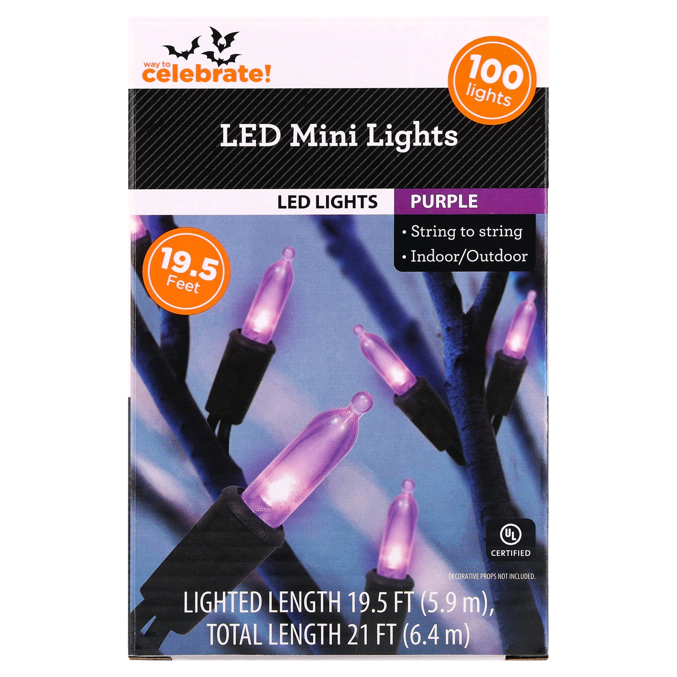 Indoor/Outdoor 100-Count LED Mini String Lights, Purple, 19.5', Halloween by Way To Celebrate