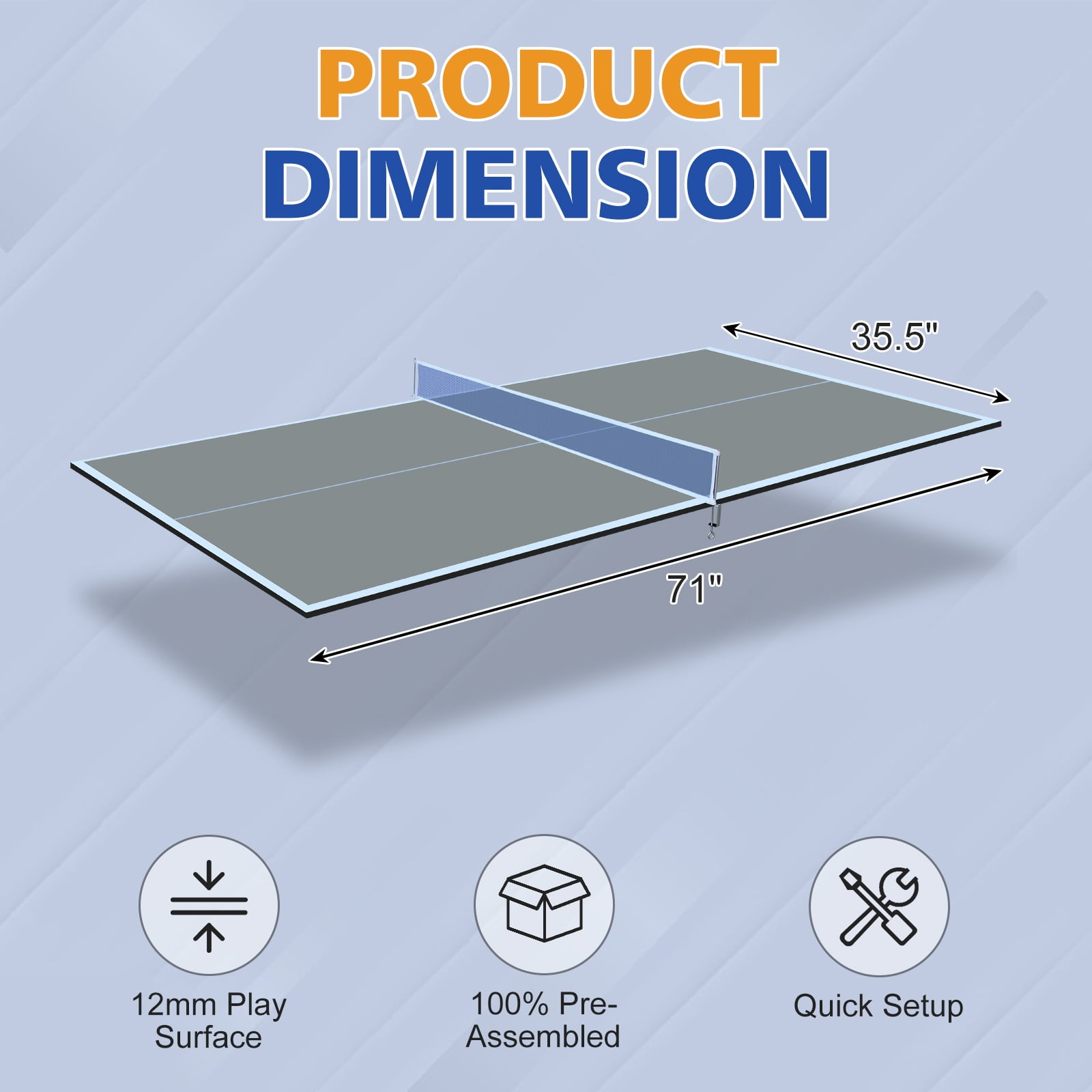 6*3ft Outdoor Grey Mid-Size Ping Pong Conversion Top Foldable & Portable Table Tennis Tabletop for Indoor Games