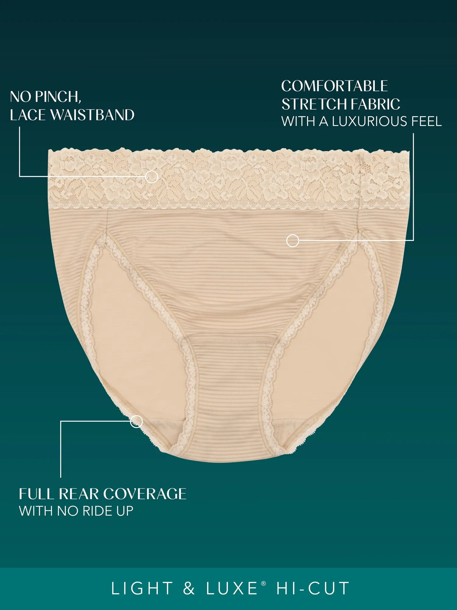 Vanity Fair Radiant Women's Light and Luxe Hi-Cut Brief Underwear - Stretch Lace Waistband, 3-Pack, Sizes S-5XL