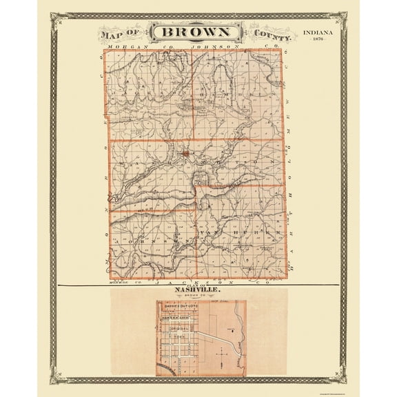 Historic County Map - Brown County Indiana - Andreas 1876 - 23 x 28.25 - Vintage Wall Art