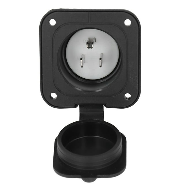 Male Receptacle, Nickel Plated Brass Weather 15A 125V Flange Power Inlet Easy To Install with Waterproof Cover for Electronic Devices