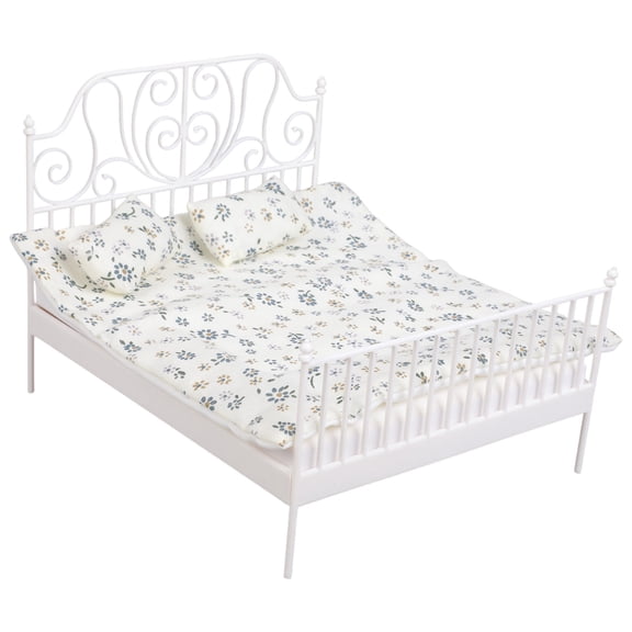 Antique Bed For 1/12 Dollhouses Decoration Furniture with Removable Bedding Mattress Model Scene Miniature Furnitur